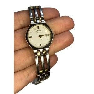 pulsar bracelet watch shimmer white face gold tone accents 917813